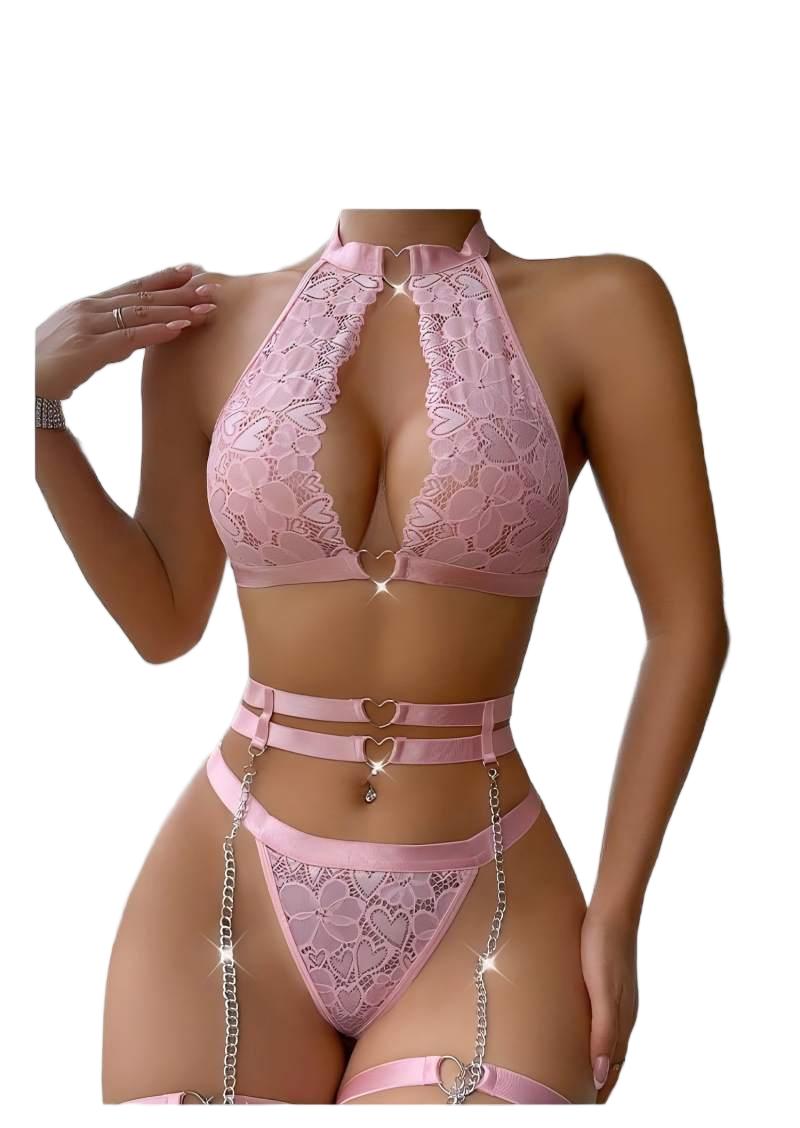 Push Up Bra Padded - Sexy lingerie set push-up kanten kousenband